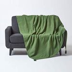 Homescapes Rajput Large Bedspread, Green, 100% Cotton, 225 x 255 cm, Sofa Throw/Couch Throw in Ribbed Look