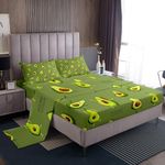 Castle Fairy Yoga Avocado Bed Sheet King,Yoga Dance Lovers Bedding Set 4pcs for Kids Girls Teen Room Decor,Cute Plants Green Sheet Set Watercolor Nature Fitted Sheet+Flat Sheet+2 Pillowcases