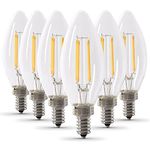 Feit Electric 60W Equivalent Candelabra LED Light Bulb, Dimmable, E12 Base, 2700K Soft White, B10 Filament Torpedo Tip Decorative Lighting Bulbs, 13-Year Lifetime, CTC60/927CA/FIL/6, 6-Pack