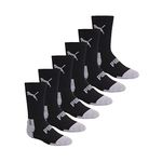 PUMA boys 6 Pack Crew Cut Socks, Black/Grey, 7-8.5