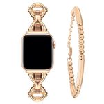 Wutwuk Compatible with Apple Watch Band 38mm 40mm 41mm, iWatch Bands Strap for Apple Watch SE Series 9 8 7 6 5 4 3 2 1, Women Dressy Beaded Tube Bracelets Set, Rose Gold