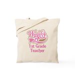 CafePress Worlds Best 1St Grade Teacher Tote Bag Natural Canvas Tote Bag, Reusable Shopping Bag