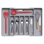 Lifewit Cutlery Drawer Organizer, Expandable Utensil Tray for Kitchen, BPA Free Flatware and Silverware Holder, Adjustable Plastic Storage for Spoons Forks Knives, Organizers and Storage, Large, Grey