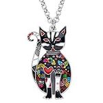 DUOWEI Cute Cat Gifts Enamel Cat Necklace for Women Girls Cat Lovers Birthday Charms (Ebony)