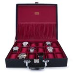 LEDO Faux Leather Men'S And Women'S Watch Box Holder Organizer Case In 18 Slots Of Watches Royal Black&Cherry Color With Square Shape