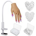 Practice Hand for Acyrlic Nails, Nail Tips Never Fall Off Nail Practice Hands, Fingers Never Break Fake Hand for Nail Practice, Fexible Nail Hand Practice Mannequin Hand with 200 Pcs Nail Tips