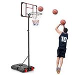 COSTWAY 8ft Basketball Backboard Hoop Net Set, 193-248cm Height Adjustable Basketball Stand with Wheels, Ball Storage, for Kids, Junior and Adult