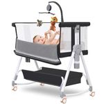 Hkleae Baby Bassinet,3 in 1 Baby Bassinets Bedside Sleeper with Musical Toy,Bedside Cribs with Storage Basket and Wheels,7 Height Adjustable Easy Folding Bassinet,Safe Co-Sleeping Crib (Black)