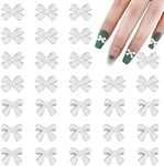 3D Nail Charms Bows, 30pcs Bow Knot Pearl Gems Nail Decorations for Nail Art, Gold Trim Nail Decor, Metal Alloy Nail Studs for Women Girl DIY Jewelry Cellphone Crafts (White)