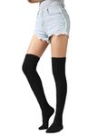 Women Over Knee Leg Warmers Cable Knitted Thigh High Boot Long Socks Winter Keep Warm Leg Support(A-black)