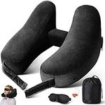 YICOE Travel Pillow Comfort Neck Pillow Well Supported Your Neck Head, Inflatable Ultralight Travel Pillow for Airplane Train Car Travel,with Portable Bag, Eye Cover & Earplugs Included (Black)