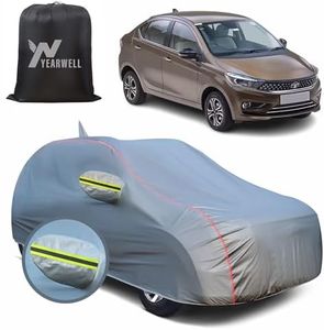 YEARWELL Car Body Cover for Tata Tigor, 100% Waterproof, Heat-Resistant with Mirror & Antenna Pockets, Soft Cotton Lining, Triple Stitched, Green Reflector (Metallic Grey)