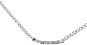 FAUX SILVER 0.13 Cttw Round Cut Natural Diamond (Color: I-J,Clarity: I2-I3) | Curved-Bar Pendant Necklace With 18" Anchor Chain For Women | Crafted In 925 Sterling Silver, Sterling Silver, Diamond