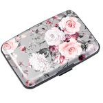 Coco Rossi Mini Credit Card Holder for Women or Men,RFID Blocking Slim Hard Card Case ID Case Travel Wallet, Grey Flowers, S