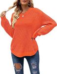 MEROKEETY Women's 2024 Fall Oversized Long Puff Sleeve Pullover Sweaters Waffle Knit Jumper Tops, Orange, S