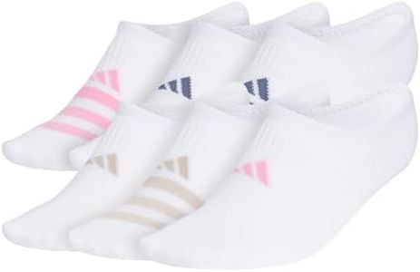 adidas Women's Superlite 3.0 Super No Show Athletic Socks (6-Pair) Ultra Low-Profile with targeted Cushion and Arch Compression, White/Preloved Ink Blue/Bliss Pink, Medium