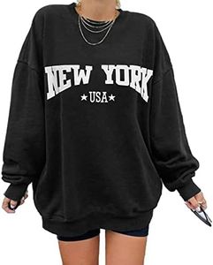 Micoson Womens Oversized Crewneck Sweatshirt Long Sleeve Vintage Graphic Sweatshirts Batwing Pullover Drop Shoulder Tunic Tops, 2-black, X-Large