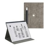 kwmobile Case Compatible with Remarkable 2 - Faux Nubuck Leather Stand Cover with Pen Holder - Light Grey