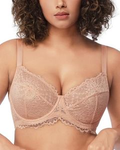 HSIA Minimizer Bra for Women - Plus Size Bra with Underwire Woman's Full Coverage Lace Bra Unlined Non Padded Bra Taupe Beige