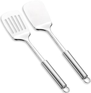 Stainless Steel Spatulas Set, ReaNea Silver Slotted Turner, Solid Turner, Heavy Duty Sturdy Kitchen Spatula High Heat Resistant, Ideal Cookware for Fish,Eggs,Pancakes, Dishwasher Safe, Easy to Clean