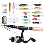 Alwonder Telescopic Fishing Rod and Spinning Reel Combo Set with Fishing Line, Fishing Lures Kit & Accessories and Folding Box for Saltwater Freshwater, Idea for Beginner and Gift