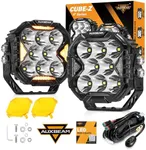 Auxbeam CUBE-Z Series 4 Inch LED Pod Lights, 112W Cube Offroad Driving Light with White DRL&Amber Turn Signal Light, 12800LM Spot Beam Ditch Light with Amber Covers & DT Wiring Harness for SUV ATV UTV