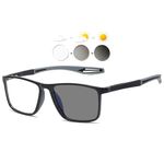 KOOSUFA Photochromic Blue Light Blocking Glasses Men Women for Sport Driving Outdoor TR90 Lightweight Rectangle Eyewear Eyeglasses 2 in 1 Lenses with UV Protection Darken In Sunlight Black grey