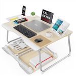 SAIJI Folding Bed Desk for Laptop, Eating Breakfast, Writing, Gaming, Extra Large 25.6" x 19.3" Portable Floor Stand Laptop Desk Table for Adult,Kids, Wood Bed Tray Table Lap Desk