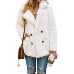 PRETTYGARDEN Women's 2024 Fashion Winter Coat Long Sleeve Lapel Zip Up Faux Shearling Shaggy Shacket Jacket (Style Two White,XX-Large)