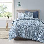 Comfort Spaces Bed in A Bag - Trendy Casual Design Cozy Comforter with Complete Sheet Set with Side Pocket, All Season Cover, Matching Shams, Twin XL(66"x90"), Gloria, Damask Blue 6 Piece