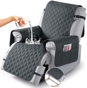 TAOCOCO 100% Waterproof Recliner Covers, Recliner Sofa Covers with Leg Straps, Reversible Recliner Couch Cover for Reclining Chair, Washable Couch Protector for Pets Kids(1 Seater 28", Dark Gray)