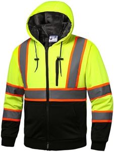 FFTSAFEWARP High Visibility Hoodie for Men Class 3 Hi Vis Work Safety Hoodies Fleece Lined Reflective Sweatshirt Construction with Zipper Black Bottom