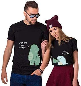 Dinosauro Carino Couple Coppia T-Shirt,Maglietta a Maniche Corte in Cotone,Idea Regalo per San Valentino（1 pièces）