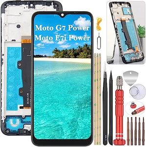 YHX-OU 6.51" Noir+Cadre Écran Complet Tactile pour Motorola Moto E7i Power XT2097-13 Moto E7 Power PAMH0001IN Écran LCD Ensemble de numériseur Tactile Remplacement d'écran avec Outil d'installation