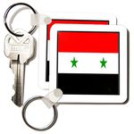 3dRose Photo of Syrian Arab Republic Flag Button Key Chains, 2.25" x 2.25", Set of 2 (kc_98506_1)