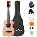 ADM 1/4 Kids Classical Guitar Kit, 30" Junior Guitar Set for Beginnners with Gig Bag, Clip on Tuner, Strap, Picks, Extra Strings, Storage Bag and Cleaning Cloth (Natural)