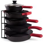 Pan Organizer Rack - Heavy Duty 60-LBS Capacity - 6mm Thick - Made in India - Matte-Black 12.2"-Tall 5-Tier Space-Saving Kitchen Counter/Cabinet Storage for Cast Iron Cookware, Skillets, Dish, Plate