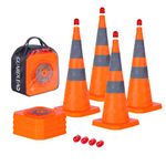 4 Pack 28 inch Collapsible Traffic Cones with LED Light, Safety Cones with Reflective Collars, Multi Purpose Pop Up Extendable Road Safety Cone by GUARDLEAD