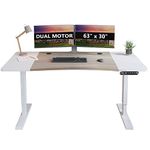 bilbil Dual Motor Electric Standing Desk, 63 x 30 Inch Height Adjustable Sit Stand Table with Splice Board, Stand up Home Office Desk, White Frame/Oak and White Top