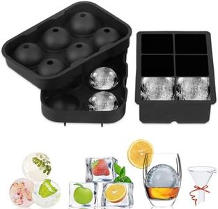 ALDEBRAN® Ice Cube Tray Set of 2 - Chill Whisky, Gin & Drinks Longer - Less Dilution with Giant Ice Balls & Squares - Easy Release Silicone Large Ice Cube Moulds - Stackable Lids for Fresh Ice(Black)