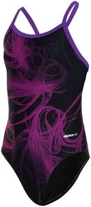 Sporti Athletic One Piece Swimsuit for Girls - Lycra Xtra Life Fabric, Thin Straps, Chlorine-Resistant, Durable Training Swimwear for Swim Team - Black/Purple - 22