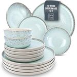 18 Piece Dinner Sets for 6 People - Beautiful Mediterranean Style Stoneware Dinner Set for 6 - Dishwasher & Microwave Safe Plates and Bowls Set for 6 - Dinnerware Sets by Pure Living in Beige-Blue