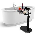 Bamboo Bathtub Stand Tray Table,Bamboo Bathtub Caddy Expandable Tub Tray Bath Table with Adjustable Height.Freestanding Bath Caddy Tray for Tub,with Tablet Holder Wine Glass Slot for Luxury Spa(black)