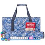 GUSTARIA American Mahjong Game Set, 166 Quality White Tiles, 4 All-in-One Color Rack/Pushers, Mahjong Tile Set with Blue Printed Carrying Bag