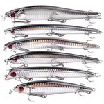 Topwater Fishing Lures Set 6pcs Sea Fishing Lures for Bass Minnow Plugs Popper Crankbait Sinking Hard Lures with Treble Hooks Surf Fishing Bass Lures for Saltwater Freshwater Pike Trout Walleye