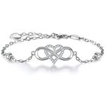 BlingGem Women 18ct White Gold Plated 925 Sterling Silver Round Cubic Zirconia Infinity Heart Bracelet Symbol “Together Forever “Chain Adjustable