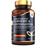 Nutravita Turmeric & Ashwagandha KSM-66 ® - 180 High Strength Capsules with Ginger & Black Pepper - Organic Tumeric & Ashwagandha Supplement - Vegan & Gluten Free - UK Made