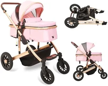 High View Baby Stroller with True Pram Mode, One Hand Fold, with Aluminum Frame, Large Seat Area, Multi-Position Recline, Extra Large Storage Basket(Color:Pink)