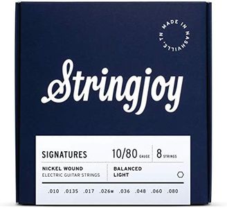 Stringjoy BAL108 8 String Signatures Nickel Electric Guitar Strings, (Balanced Light Gauge, 10-80)