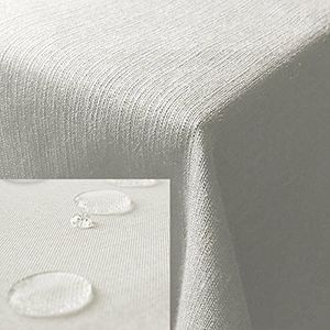 JEMIDI Nappe de table - Nappe rectangulaire 130 x 220 cm en polyester - Protection lavable pour cuisine jardin restaurant - Aspect lin blanc
